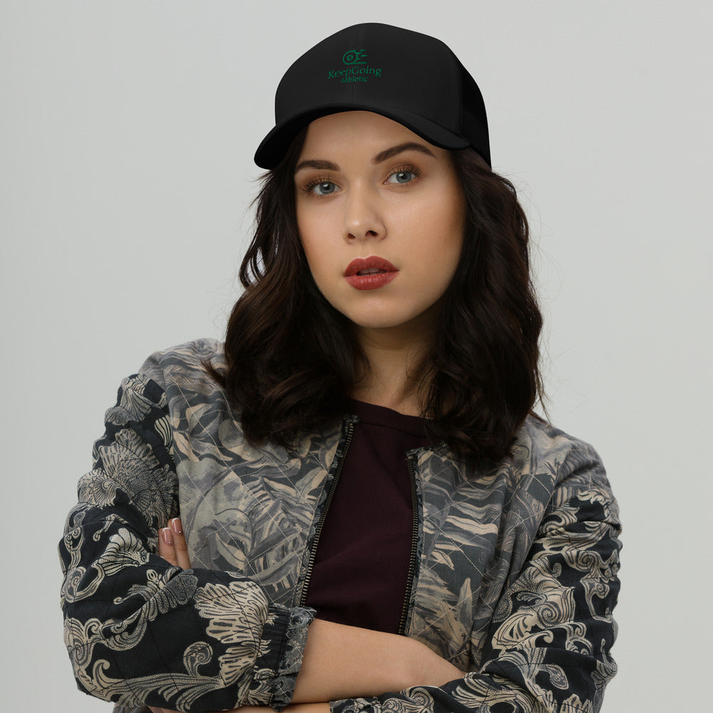 The KeepGoing Athletic Trucker Cap Green Logo